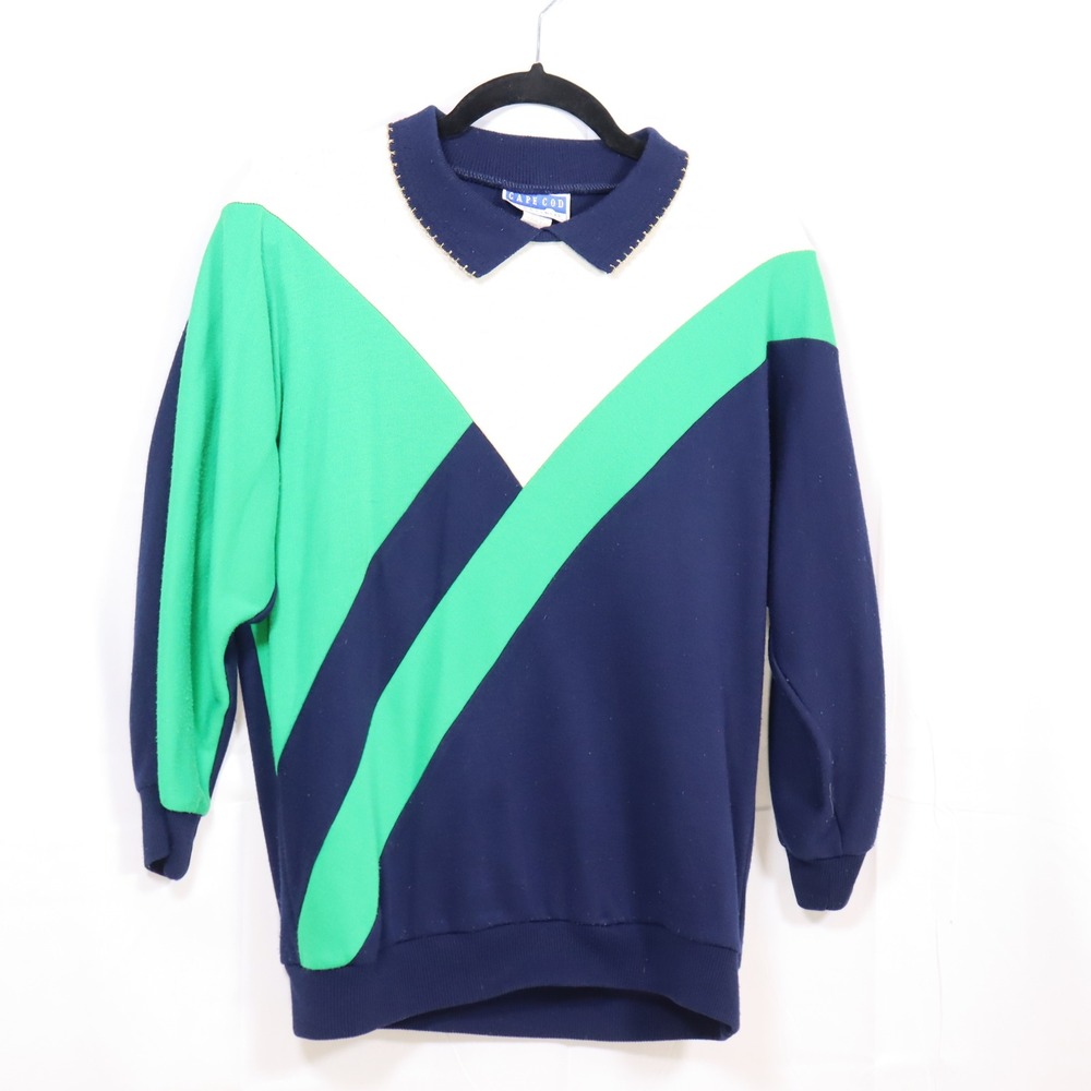 Cape Cod Sportswear Pullover Top M‎ Blue Women Colorblock Collared Vintage